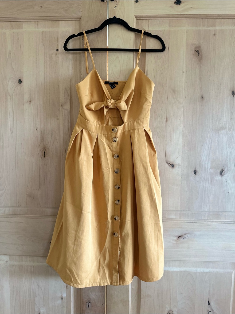 Forever 21 Mustard Tie-Front Button Midi Dress